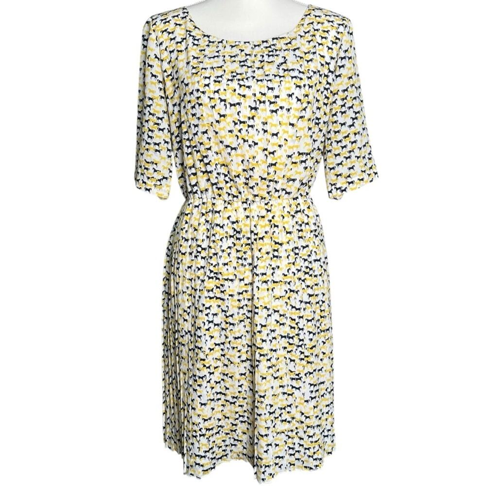 Anthropologie Cremieux Kensington All Over Horse Print Pleated Dress Size 12